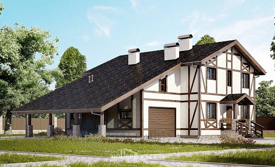 250-002-Л Проект двухэтажного дома с мансардным этажом и гаражом, классический дом из кирпича Жуковка | Проекты домов от House Expert