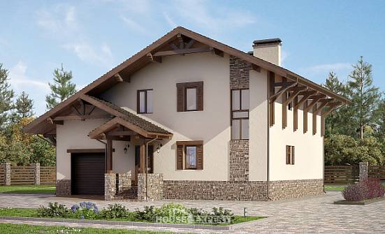 190-007-Л Проект двухэтажного дома с мансардой, гараж, современный домик из кирпича Карачев | Проекты домов от House Expert