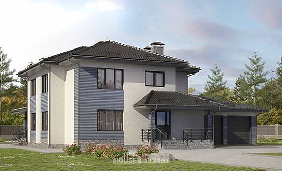 340-005-П Проект двухэтажного дома и гаражом, огромный загородный дом из блока Клинцы | Проекты домов от House Expert