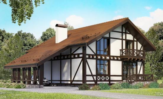 155-002-П Проект двухэтажного дома с мансардным этажом и гаражом, простой домик из твинблока Жуковка | Проекты домов от House Expert