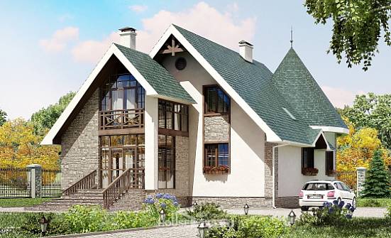 170-003-Л Проект двухэтажного дома с мансардным этажом, компактный загородный дом из газосиликатных блоков Карачев | Проекты домов от House Expert