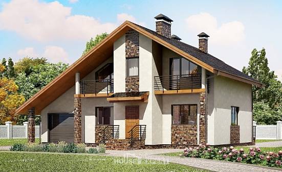 180-008-Л Проект двухэтажного дома с мансардой, гараж, классический загородный дом из бризолита Жуковка | Проекты домов от House Expert