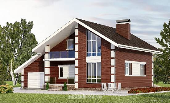 180-001-Л Проект двухэтажного дома мансардный этаж, гараж, красивый коттедж из газобетона Новозыбков | Проекты домов от House Expert