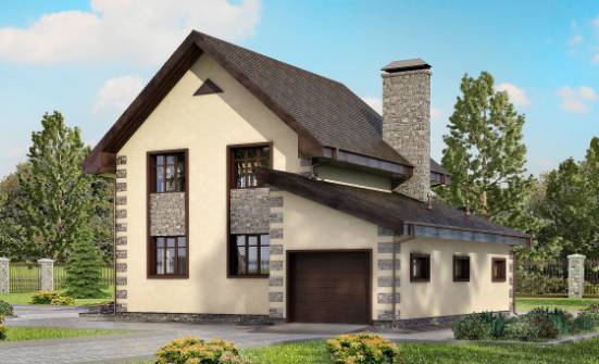 160-004-П Проект двухэтажного дома, гараж, скромный коттедж из пеноблока Брянск | Проекты домов от House Expert
