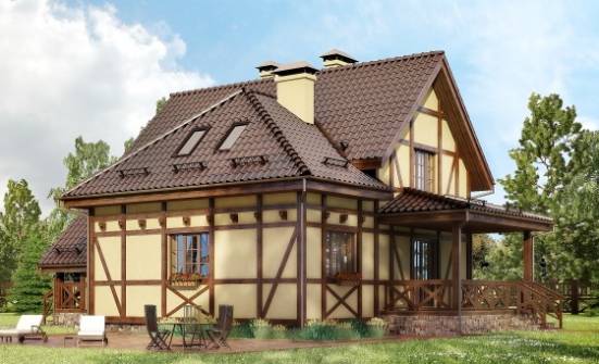 160-003-П Проект двухэтажного дома с мансардой, бюджетный коттедж из блока Карачев | Проекты домов от House Expert