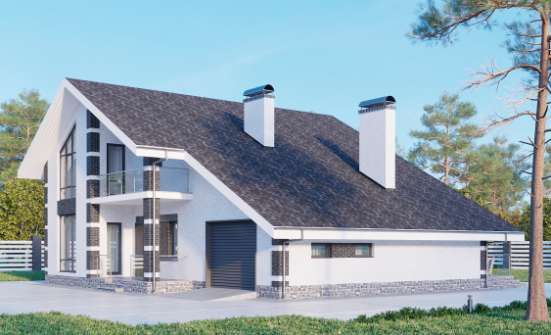 190-008-П Проект двухэтажного дома с мансардой и гаражом, уютный домик из твинблока Жуковка | Проекты домов от House Expert