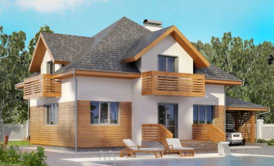 155-004-П Проект двухэтажного дома мансардный этаж и гаражом, компактный домик из арболита Новозыбков | Проекты домов от House Expert