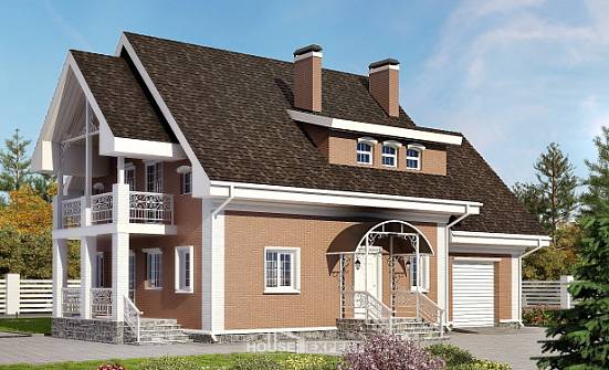 185-003-П Проект двухэтажного дома с мансардой, гараж, уютный домик из газобетона Карачев | Проекты домов от House Expert