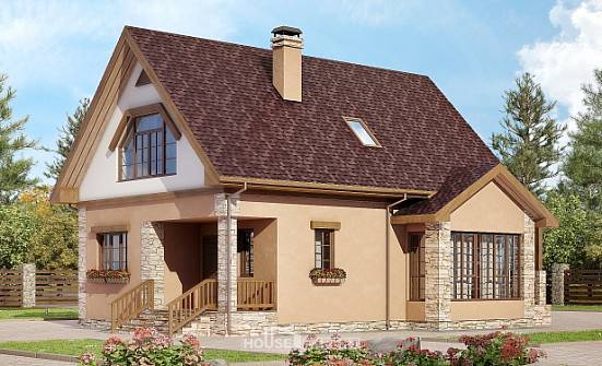 140-002-П Проект двухэтажного дома мансардой, бюджетный домик из арболита Дятьково | Проекты домов от House Expert