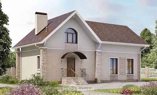 150-012-Л Проект двухэтажного дома мансардой, бюджетный коттедж из блока Брянск | Проекты домов от House Expert