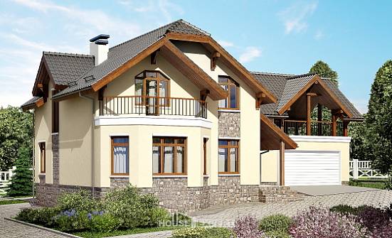 255-003-П Проект трехэтажного дома мансардой, гараж, современный загородный дом из газобетона Брянск | Проекты домов от House Expert