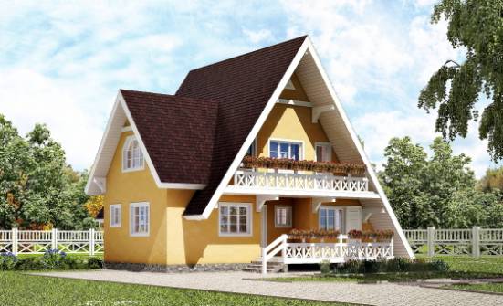 155-008-П Проект двухэтажного дома с мансардным этажом, доступный домик из бревен Новозыбков | Проекты домов от House Expert