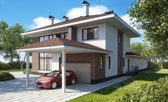 340-001-П Проект двухэтажного дома и гаражом, большой домик из кирпича Клинцы | Проекты домов от House Expert