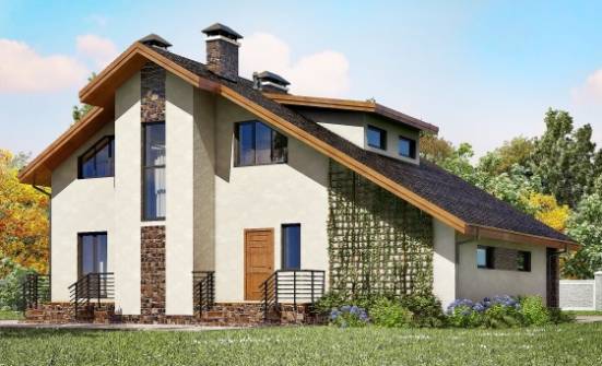 180-008-Л Проект двухэтажного дома с мансардой, гараж, классический загородный дом из бризолита Жуковка | Проекты домов от House Expert
