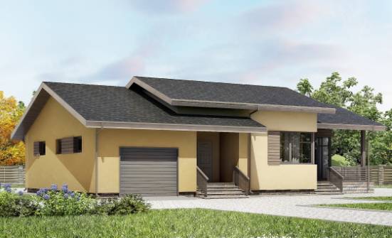 135-002-Л Проект одноэтажного дома и гаражом, небольшой домик из блока Карачев | Проекты домов от House Expert