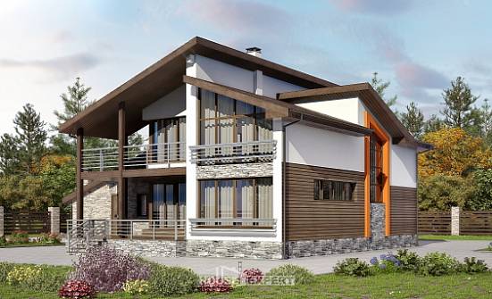 240-004-П Проект двухэтажного дома мансардой и гаражом, простой коттедж из бризолита Стародуб | Проекты домов от House Expert