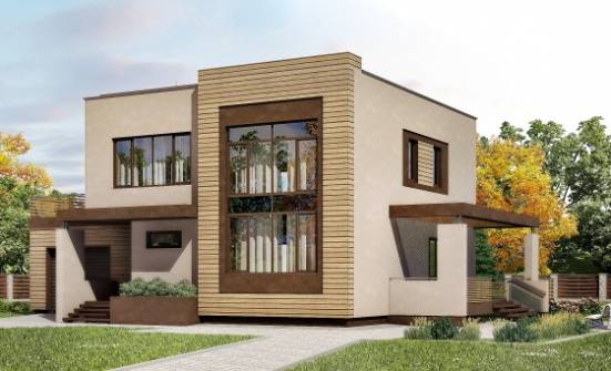 220-003-Л Проект двухэтажного дома и гаражом, красивый коттедж из бризолита Брянск | Проекты домов от House Expert