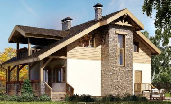 150-004-П Проект двухэтажного дома с мансардным этажом, скромный дом из теплоблока Стародуб | Проекты домов от House Expert