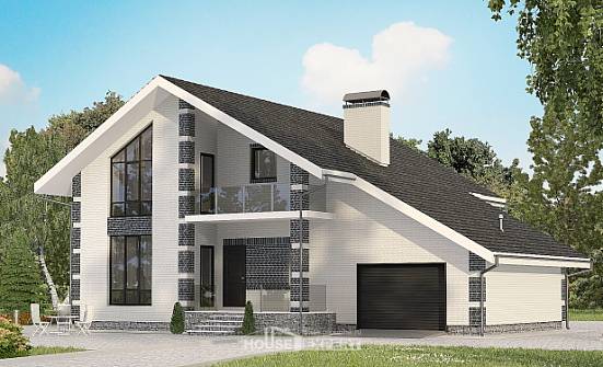 180-001-П Проект двухэтажного дома мансардой и гаражом, классический домик из арболита Карачев | Проекты домов от House Expert
