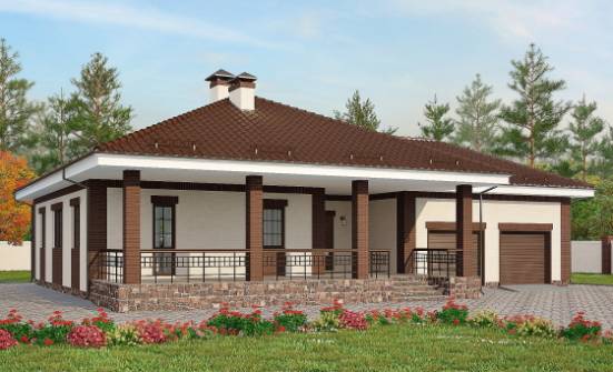 160-015-П Проект одноэтажного дома и гаражом, классический коттедж из бризолита Карачев | Проекты домов от House Expert
