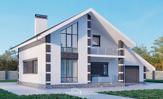 190-008-П Проект двухэтажного дома с мансардой и гаражом, уютный домик из твинблока Жуковка | Проекты домов от House Expert