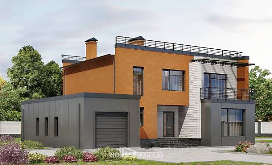 260-002-Л Проект двухэтажного дома и гаражом, красивый загородный дом из бризолита Дятьково | Проекты домов от House Expert