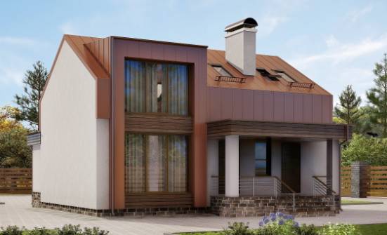 120-004-Л Проект двухэтажного дома с мансардным этажом, небольшой домик из пеноблока Жуковка | Проекты домов от House Expert
