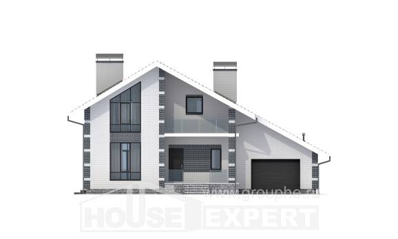 180-001-П Проект двухэтажного дома с мансардным этажом, гараж, компактный загородный дом из блока, Карачев