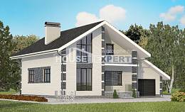 180-001-П Проект двухэтажного дома с мансардой, гараж, небольшой коттедж из газосиликатных блоков, Клинцы