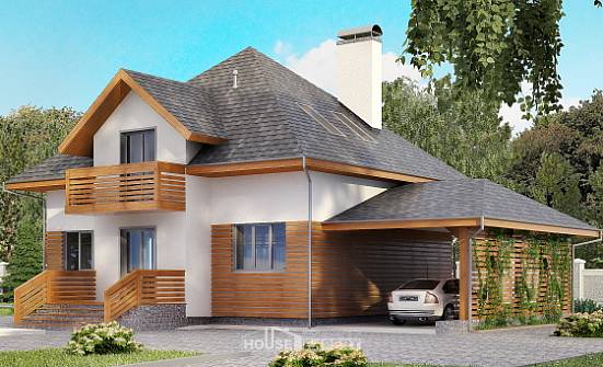 155-004-П Проект двухэтажного дома мансардный этаж и гаражом, скромный домик из теплоблока, Брянск