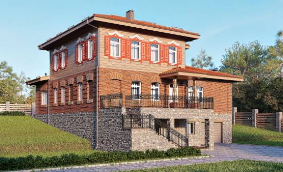 380-002-Л Проект трехэтажного дома и гаражом, просторный домик из кирпича, Жуковка