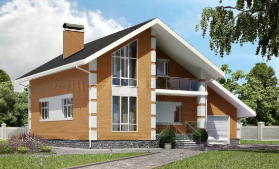 190-006-П Проект двухэтажного дома с мансардным этажом, гараж, красивый загородный дом из блока, Жуковка